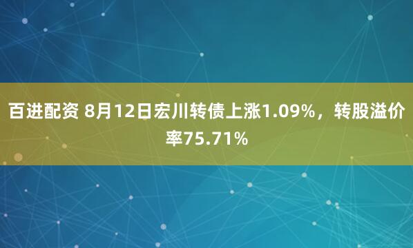 百进配资 8月12日宏川转债上涨1.09%，转股溢价率75.71%