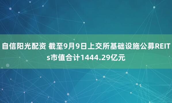 自信阳光配资 截至9月9日上交所基础设施公募REITs市值合计1444.29亿元